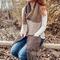 Ravelry: Parker Pocket Scarf pattern by Deni Sharpe Crochet Winter Scarf, Winter Scarf Pattern, Pocket Scarf, Winter Items, Pocket Scarves, Chic Scarves, Cooling Scarf, Crocheted Items, Crochet Winter