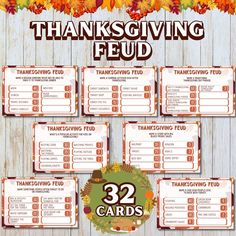 thanksgiving printables for the 32 cards that are included in this freebied card game