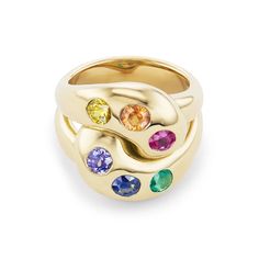 Knot Ring with Rainbow Rounds – Brent Neale Yellow Gold Multi-stone Jewelry, Formal Multicolor Round Cut Rings, Multicolor 14k Gold Hallmarked Rings, Timeless Multi-stone Rings For Gifts, Multicolor 14k Gold Rings, Timeless Multi-stone Sapphire Ring, Fine Jewelry Yellow Gold Round Cut Gemstones, Hallmarked Multicolor 14k Gold Rings, Fine Jewelry Multi-stone Yellow Gold Jewelry