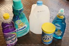 several different types of cleaning products on a table