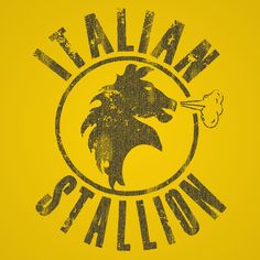 a yellow background with an animal in the center and words that say hail stallions on it