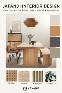 the japanese interior design brochure is shown with different colors and furniture in it