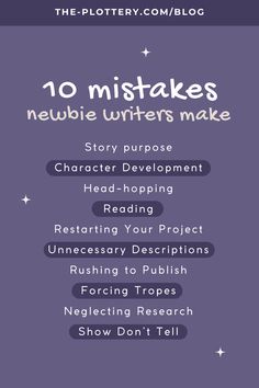 Here are ten mistakes rookie writers make! You can read more in our blog post. #writers #authors #writingcorner #writingtips #writinghelp #writingcoach #writingblog #blog #bookwriting Writing Hacks, Writing Corner, Writing Techniques, Tips For Writers, Writing Dialogue Prompts, Writing Things, Writing Notebook