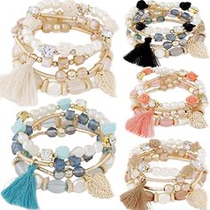 PRICES MAY VARY. -Package included : 5 pack Bohemian Beaded Bangle Bracelet show at the first picture, 1 pack=4pcs set Boho Link Wrist Chain -Bracelet Diameter: 2.5"(60mm) in diameter but elastic,Length is Adjustable,Durable Rope, Never Need to Worry About Size Problem This elegant jewelry brancelet is a very good ideal gifts for daughters, mothers, wife, and friends for Christmas Day, Wedding Anniversary Day, Valentines Day and Birthday. -Material / Gemstone:Alloy+Morgan Stone Beryls+Elastic Co Gifts For Daughters, Bracelets Cute, Wrist Chain, Beaded Bangles Bracelets, Bracelet Pack, Jewellery Board, Cuff Bracelets Handmade, Locket Bracelet, Women Bracelets