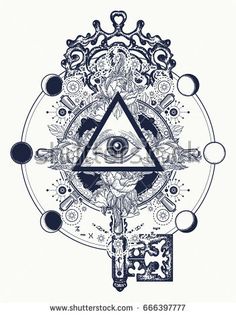 an all seeing eye surrounded by other symbols