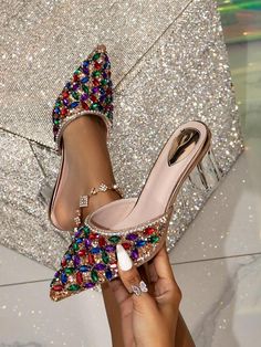 Women's High Heel Pumps | SHEIN USA Talon Transparent, Luxurious Heels, Bedazzled Heels, Multicolor Heels, Heels Champagne, Beaded Heels, Jeweled Heels, Statement Shoes, Cute Shoes Heels