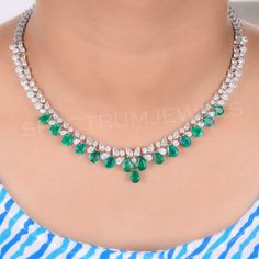 Zambian Emerald SI/H Diamond Wedding Necklace 14k White Solid Gold 25.87 Tcw Diamond Gemstone Bridal Necklace, Diamond Bridal Necklace With Gemstones, Round Diamond Bridal Necklace With Gemstones, Formal Round Gemstone Bridal Necklace, Formal Bridal Necklace With Round Gemstones, Green Oval Necklace For Wedding, Fine Jewelry Emerald Necklace With 17 Jewels For Wedding, Hallmarked Green Diamond Necklace For Wedding, Green Hallmarked Diamond Necklace For Wedding