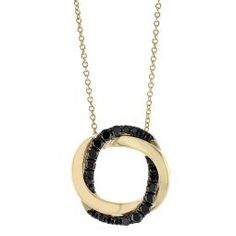 Frederic Sage Black Diamond & Yellow Gold Entwined Double Circle Necklace, 18" Modern Green Circular Jewelry, Luxury Modern Open Circle Necklace, Luxury Gold Semi-circle Jewelry, Luxury Modern Circle Necklaces, Black Metal Circle Necklace, Double Circle Necklace, Plastic Ring, Yellow Gold Pendants, Circle Necklace