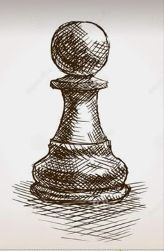 a black and white drawing of a chess piece