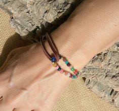 Women bracelet bohemian bracelet boho jewelry gemstone | Etsy Bohemian Adjustable Leather Bracelet With Colorful Beads, Adjustable Bohemian Leather Bracelet With Colorful Beads, Bohemian Leather Bracelet With Colorful Beads For Festivals, Bohemian Leather Beaded Bracelet For Healing, Bohemian Leather Bracelet With Natural Stones, Bohemian Leather Bracelet With Natural Stones As Gift, Bohemian Leather Bracelet With Natural Stones For Gift, Handmade Bohemian Leather Bracelet For Beach, Bohemian Handmade Leather Bracelet For Beach