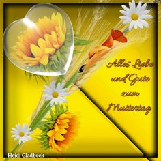 a yellow background with flowers and a heart