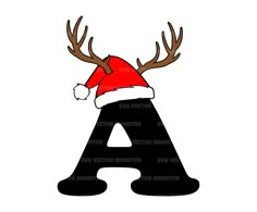 the letter with antlers on it is wearing a santa hat