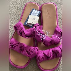 Double Strap Magenta Sandal Purple Cushioned Slip-on Sandals, Purple Sandals With Cushioned Footbed And Round Toe, Purple Cushioned Beach Sandals, Purple Slip-on Sandals For Summer, Purple Flat Heel Beach Sandals, Vacation Sandals With Cushioned Footbed In Purple, Spring Purple Sandals With Flat Heel, Spring Purple Flat Heel Sandals, Casual Purple Sandals For Spring