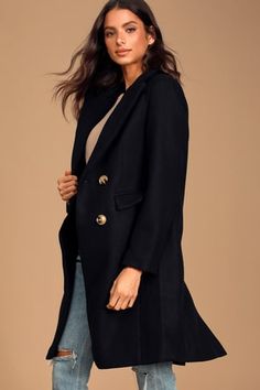 Women's Fashion Jackets | Trendy Jackets & Outerwear for Women - Lulus Black Peacoat With Double Button Closure For Fall, Black Double Button Closure Peacoat For Fall, Black Fall Peacoat With Double Button Closure, Black Peacoat With Button Closure For Fall, Fall Black Peacoat With Button Closure, Black Fall Peacoat With Button Closure, Black Outerwear With Double Button Closure For Fall, Black Fall Blazer For Cold Weather, Fitted Black Peacoat For Fall