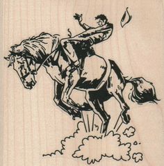 a rubber stamp with an image of a man riding a horse