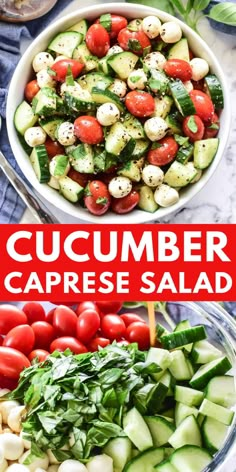 cucumber caprese salad with tomatoes and spinach