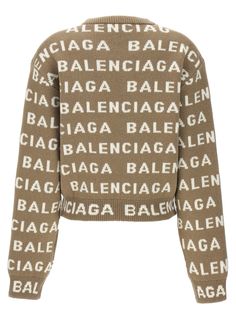 Maglione a maglia con miscela di lana con logo all-over, lunghezza della corto e collo dell'equipaggio.BalenciagaMaglione logo all-overFedele alla misurazione delle dimensioni Balenciaga Sweater, Balenciaga Women, Balenciaga Logo, Cardigan Beige, Balenciaga Shoes, Balenciaga Mens, Fashionable Outfits, Beige Sweater, Wool Cardigan