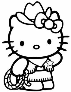 the hello kitty coloring page is in black and white, it has a bow on her head