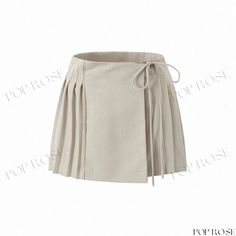 Vintage High-Waisted Belted Pleated Skirt with Lining and Letter Print Mini Skirt Beige Skort For Spring, Non-stretch Short-length Tennis Skirt For Spring, Spring Workwear Skort In Solid Color, Spring Workwear Solid Color Skort, Spring Solid Color Short Skort, Spring Pleated Non-stretch Mini Skirt, High Waist Solid Color Tennis Skirt For Spring, High Waist Pleated Skort For Spring, High Waist Beige Pleated Skirt For Summer