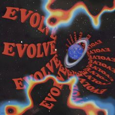 an advertisement for the evoly evolution show in front of a black background with orange and blue swirls