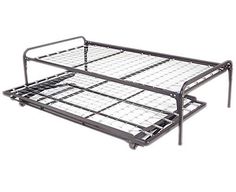 a metal bed frame with two trays on each side and no mattress in the middle