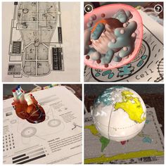 four different pictures show the process of making an earth model and how it looks like