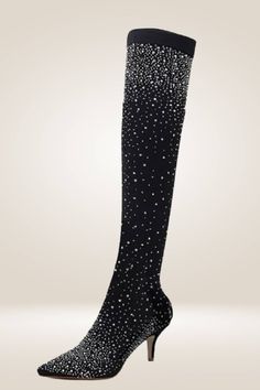 Glamorous Winter Boots With Sequins, Glamorous Evening Boots With Sequins, Glamorous Sequined Party Boots, Glamorous Embellished Fitted Boots, Glamorous Fitted Embellished Boots, Sparkling Boots For Night Out In Winter, Sparkling Boots For Winter Night Out, Sequin Boots For Evening Parties, Elegant Embellished Knee-high Boots