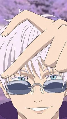 an anime character wearing sunglasses and looking at the camera with his hand on his head