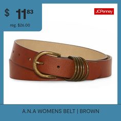 This a.n.a women's belt is a chic style to add to your accessory rotation. Made from smooth faux leather, this belt also has a silver-tone buckle and rings. Wear it over a dress to define your silhouette or with pants.Strap Width: 1.25 InchesBase Material: 70% Polyurethane, 30% Bonded LeatherBelt Width: 1 1/4 InCare: Dry Flat, Spot CleanCountry of Origin: Imported Elegant Belt With Buckle Closure For Spring, Elegant Spring Belt With Buckle Closure, Adjustable Spring Belt With Buckle, Spring Leather Belt With Buckle Closure, Modern Belts For Spring, Womens Belt, Belt Brown, Belt Shop, Women's Belt