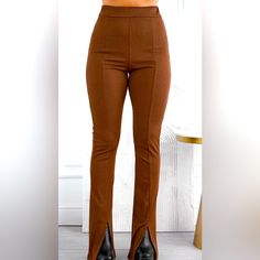 Shein Size Large Brown Split Leg Form Fitting Trouser Pants Flare Nwot Originally Bought From Shein And Never Worn. I Missed The Return Window. Casual Fitted Brown Dress Pants, Stretch Brown Pants, Brown Fitted Dress Pants For Fall, Fitted Brown Dress Pants For Fall, Trendy Brown Trousers, Chic Non-stretch Brown Pants, Brown Stretch Dress Pants For Fall, Chic Brown Non-stretch Pants, Brown High-waisted Pants For Fall