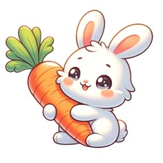 a cute little bunny holding a big carrot