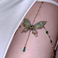 Green Fairy Butterfly Leg Chain | Three Fleas Green Fantasy Jewelry For Festival, Fantasy Green Jewelry For Festival, Green Delicate Chain Jewelry For Party, Green Fantasy Festival Jewelry, Green Chain Jewelry For Party, Green Chain Jewelry For Festivals, Green Chain Jewelry For Festival, Green Adjustable Chain Jewelry For Party, Green Jewelry With Adjustable Chain For Party