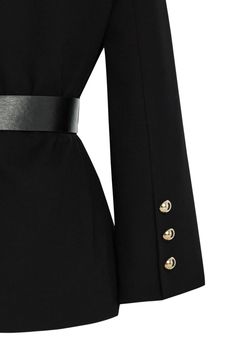 The elegant Armida Jacket features a belt, wide pockets, and three buttons on the sleeve, offering both a modern and functional design. The regular fit ensures a comfortable wear while its refined look completes your daily style. Ideal for both work and social events, it combines practicality with sophistication. Jacket: 62% Polyester, 33% Viscose, 5% Elastane/ Lining: 100% Polyester Dry clean only. Luxury Long Sleeve Blazer Dress For Business, Luxury Blazer With Belt Loops And Long Sleeves, Luxury Long Sleeve Belted Blazer, Black Notch Lapel Blazer Dress For Career, Luxury Long Sleeve Blazer With Belted Cuffs, Luxury Black Blazer Dress For Business, Notch Lapel Blazer With Belt For Work, Winter Workwear Blazer With Belted Cuffs, Black Long Sleeve Outerwear With Belt