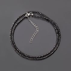 "Product Details :  Item Code : DGC4856 Gemstone Name : BLACK DIAMOND Chain Style : BEADED Beads Shape : FACETED RONDELLE Beads Size : 2.75-3 MM Approx. Length : 16\" Inch Approx. Weight : 30 Cts. Approx. Customization : **Available** Please Feel Free To Contact If You Have Any Query." Elegant Black Rondelle Beaded Necklaces, Black Beaded Rondelle Jewelry, Black Rondelle Beaded Necklaces, Black Single Strand Beads For Jewelry Making, Black Rondelle Gemstone Beaded Necklace, Black Rondelle Gemstone Bead Necklace, Black Rondelle Beaded Jewelry, Black Rondelle Beads Jewelry, Black Beaded Rondelle Necklace