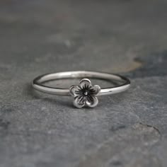 Cherry Blossom Stacking Ring Sterling Silver Flower Solitare | Etsy Cute Jewelry Rings Silver, Flower Silver Jewelry, Flower Shaped Stackable Rings For Gift, Stackable Flower Ring For Everyday, Everyday Stackable Flower Ring, Stackable Everyday Flower Ring, Flower-shaped Stackable Rings As Gift, Delicate Flower Stackable Rings For Anniversary, Dainty Stackable Flower Ring As Gift