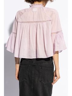 Find MARANT ÉTOILE Gramy Blouse on Editorialist. lilac cotton voile ruffled detailing lace detailing stand-up collar three-quarter length sleeves front button fastening cropped