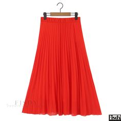 Fisdy - High-Waisted Long Mesh Skirt with Pleats - Elegant and Stylish Midi Tulle Skirt, Skirt With Pleats, Tulle Long Skirt, Tulle Midi Skirt, Elegant Embroidery, Mesh Skirt, Red S, Elegant Red, Skirt Type