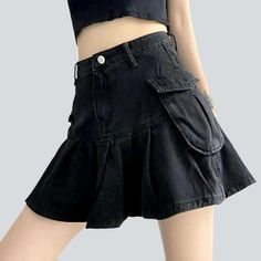 Achieve the pinnacle of fashion fusion with our Black Cargo Skater Denim Skirt from 2023 Spring-Summer Collection. This mid-rise skirt has a timeless y2k style. designed to be an unforgettable statement piece for your wardrobe.Why You'll Fall In Love Y2K Vintage: This skirt has a hint of nostalgia. embracing the millennium's iconic fashion scene with its timeless design. Skater Style: Its loose silhouette offers unmatched comfort. allowing you to move gracefully and express yourself in every mom Y2k Short Denim Skirt With Pockets, Trendy High Waist Skort For Streetwear, Trendy High-waist Skort For Streetwear, High Waist Cotton Cargo Skirt For Streetwear, High Waist Cargo Skirt For Spring Streetwear, Y2k Style Mini Cargo Skirt For Spring, Summer Cotton Skirt With Cargo Pockets, Cotton Summer Skirt With Cargo Pockets, Spring Y2k Mini Cargo Skirt