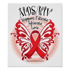 a red ribbon with the words aids hope and an image of a butterfly on it