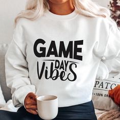 White Text Print Shirt For Game Day, Game Day Svg Free, Game Day T-shirt With Screen Print For Sports Season, White Sporty Sublimation T-shirt For Game Day, Game Day Vibes Svg, Game Day T-shirt With Text Print, Volleyball Svg Free, Cricut Game, Game Day T Shirt