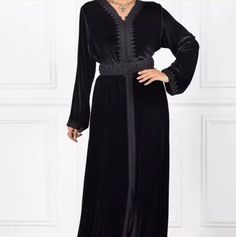 Caftan, Moroccan Kaftan, Black Moroccan Velvet Kaftan, Dubai Gown, Black Evening Dress , Abaya , This item is made to order and can be customised Traditional Black V-neck Abaya, Black V-neck Maxi Dress For Eid, Fitted Black Thobe For Eid, Black V-neck Abaya For Eid, Elegant Black Thobe For Party, Elegant Black Maxi Length Thobe, Traditional Black Formal Maxi Dress, Traditional Black Maxi Dress For Formal Occasions, Black Maxi Length Kaftan With Dabka