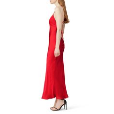 Red satin (100% Polyester). Gown. Sleeveless. V-neckline. Hidden center back zipper closure. Partially lined. 56" from shoulder to hemline. Imported. Red V-neck Bias Cut Dress, Formal V-neck Lined Slip Dress, Satin Sleeveless Maxi Dress For Red Carpet, Red Carpet Sleeveless Satin Maxi Dress, Sleeveless Satin Maxi Dress For Red Carpet, Sleeveless Red Slip Dress For Formal Occasions, Red Sleeveless Slip Dress For Formal Occasions, Lined V-neck Slip Dress For Evening, Red Bias Cut Dress With Spaghetti Straps