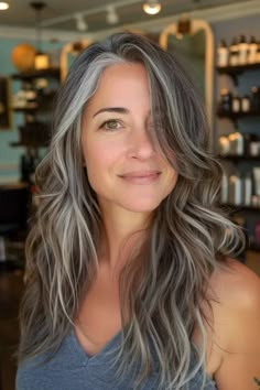 Long Grey Hair, Grey Blending, Grey Hair Transformation, Gorgeous Gray Hair, Grey Hair Inspiration, Beautiful Gray Hair, Going Grey, Natural Gray Hair, Blending Gray Hair