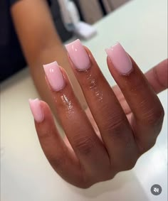 Simple Nails Acrylic Light Pink, Bubble Gum Pink Square Nails, Nut Pink Nails, Base Colour Nails, Milky Pink Square Nails, Milky Pink Acrylic Nails, Soft Pink Nails Short, Light Pink Clear Nails, Nude Pink Square Nails