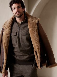 Rugged and luxurious, this decadent half-zip sweatshirt strikes a balance with a blend of soft cotton and lavish wool against more masculine features, like patch pockets and an exposed zipper at the neck.  Stand collar with half-zip closure.  Chest p Masculine Features, Half Zip Sweatshirt, Exposed Zipper, Elbow Patches, Zip Sweatshirt, Half Zip, Stand Collar, Chest Pocket, Banana Republic