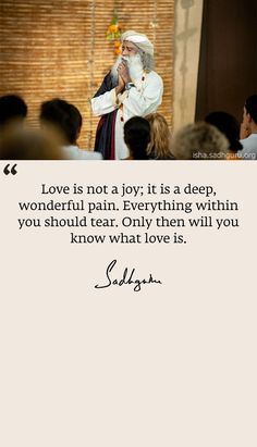 a man standing in front of a group of people with a quote on it that says, love is not a joy it is a deep wonderful word