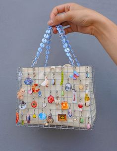 “Dear Diary” Charmie Bag - Pick Your Picto-Charms™ – Haricot Vert Cage Bag, Steel Cage, Handmade Wire, Silver Spring, Beaded Bags, Cute Bags, Diy Bag, Jewellery Making, Dear Diary