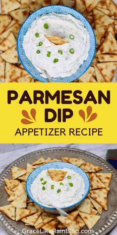 this appetizer recipe uses parmesan dip and pita chips to make an appetizer