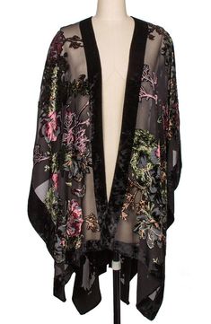 Free shipping on orders over $89. Shop SAACHI Ione Velvet Burnout Kimono at Nordstromrack.com. The Ione is a luxe velvet burnout staple that's sure to add a glamorous energy to any outfit. Gilet Kimono, Flower Kimono, Silk Kimono Jacket, Interior Colors, Cardigan Kimono, Velvet Kimono, Kimono Vintage, Clothing Board, Black Kimono