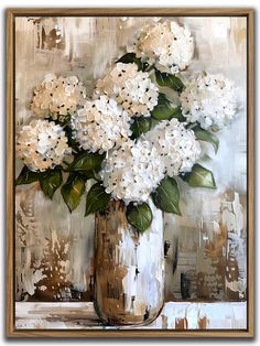 a painting of white flowers in a vase